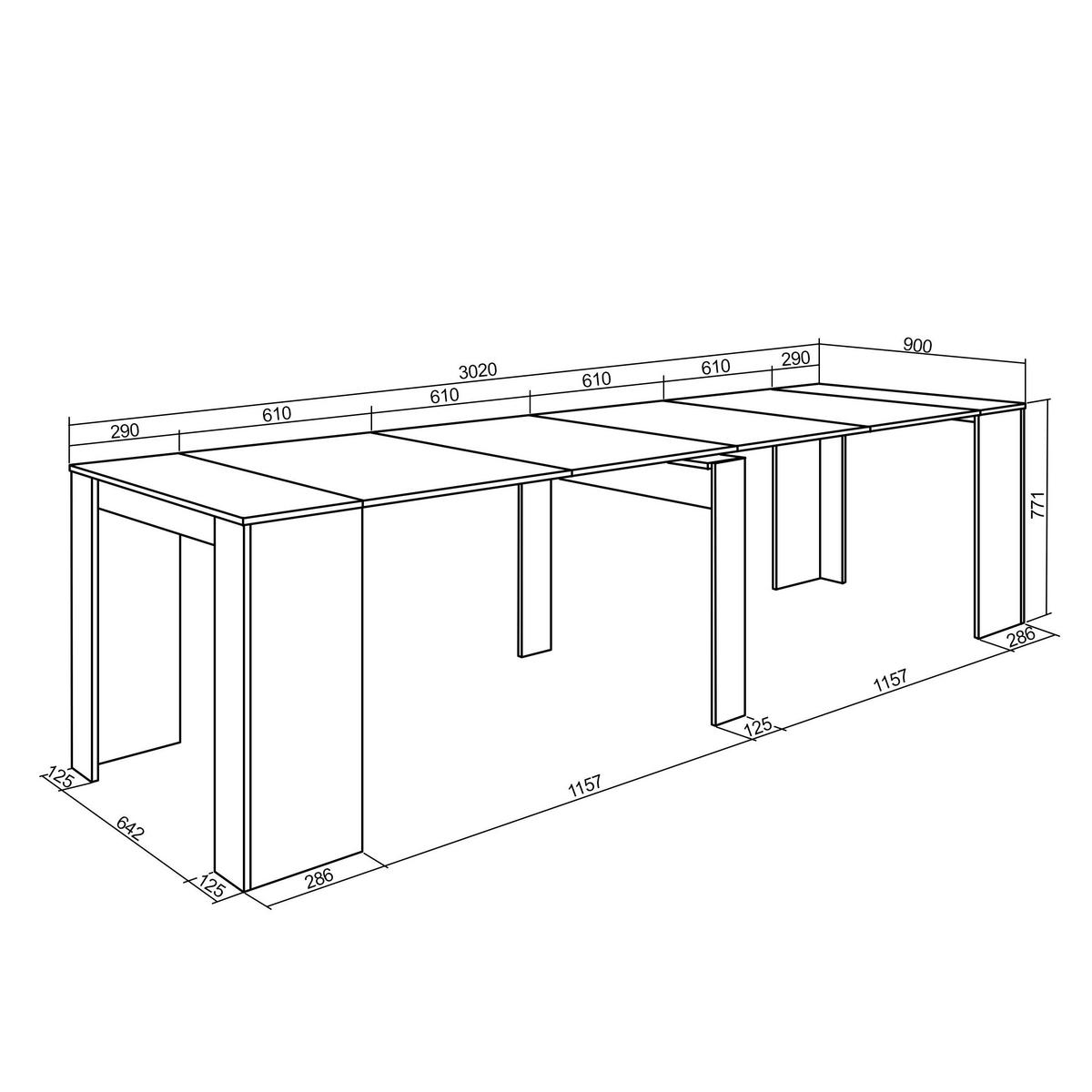 KONSOLENTISCH, ausziehbar bis 302cm, Eichenfarbe - Eichefarben, Holzwerkstoff (90/302/77cm) - Skraut Home