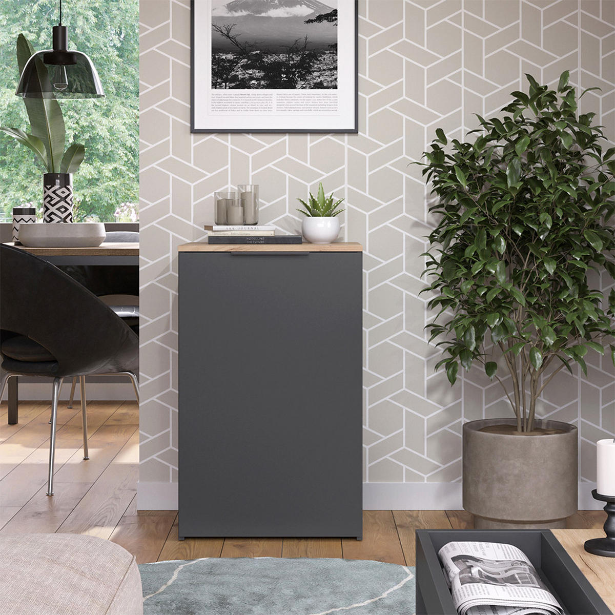 KOMMODE Wido Anthrazit 50 x 80 cm mit Regal - Anthrazit/Sonoma Eiche, Holzwerkstoff (50/80/40cm) - Vicco