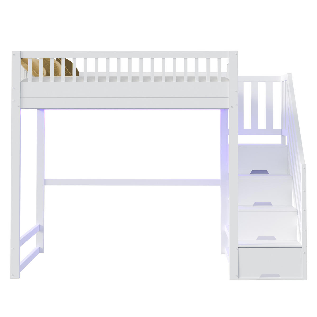 HOCHBETT 140/200 cm in Weiß mit Stauraumtreppe und LED - Weiß, Holz/Holzwerkstoff (140/200cm) - STILVORA
