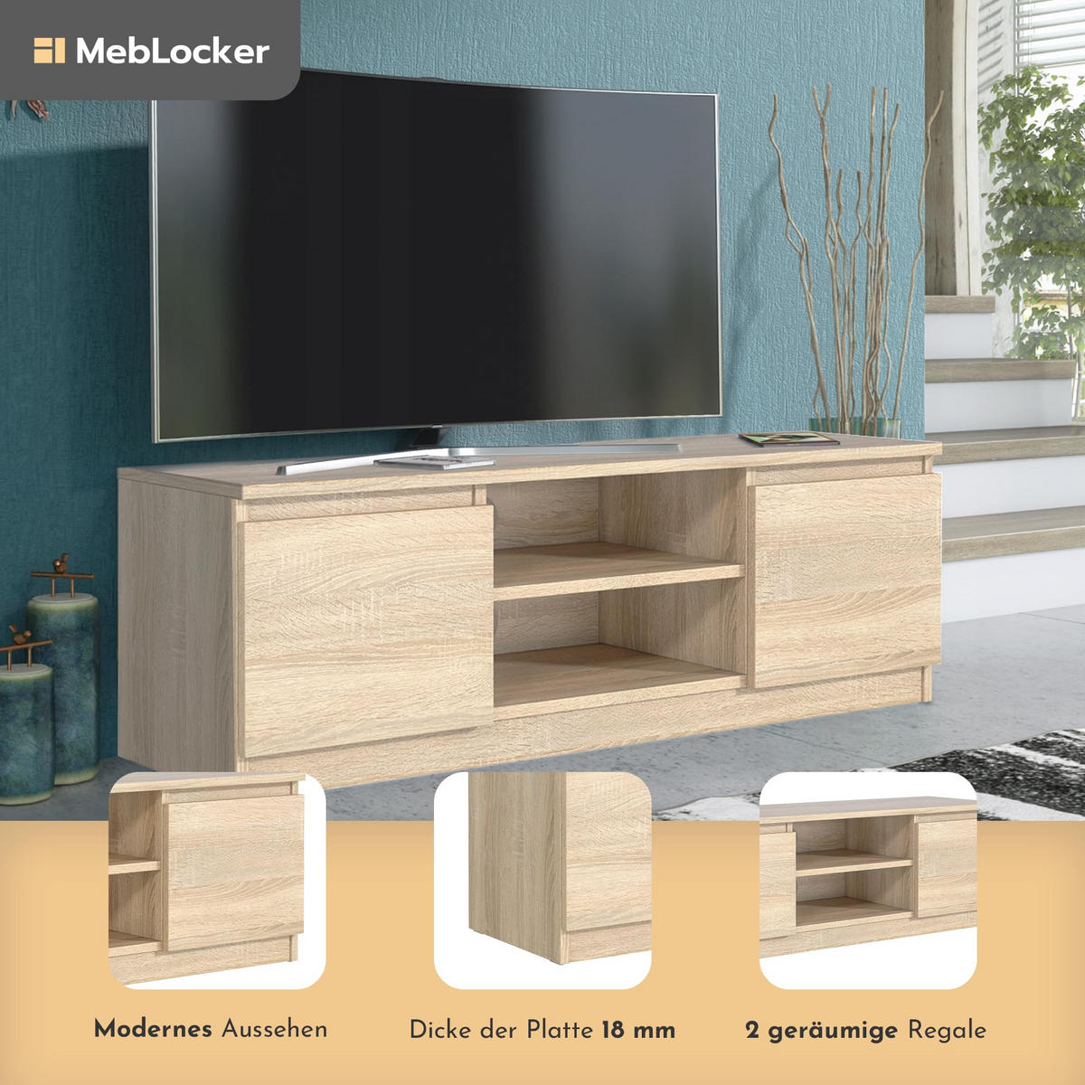 TV Schrank SonomaEiche 120,4 x 39 x 38,5cm Wohnzimmer Möbel - Sonoma Eiche, Holzwerkstoff (120/39/39cm) - MebLocker
