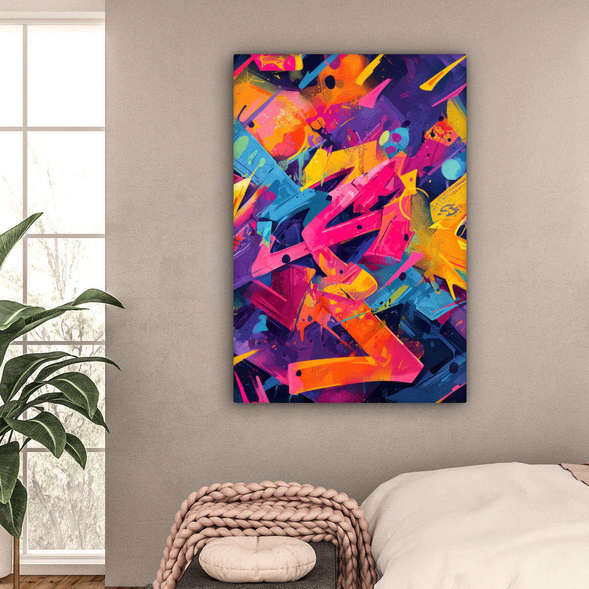 LEINWANDBILD Abstrakt - Formen - Farbenfroh Deko Groß 90x140 cm - Magenta, Textil (90/140cm) - MuchoWow