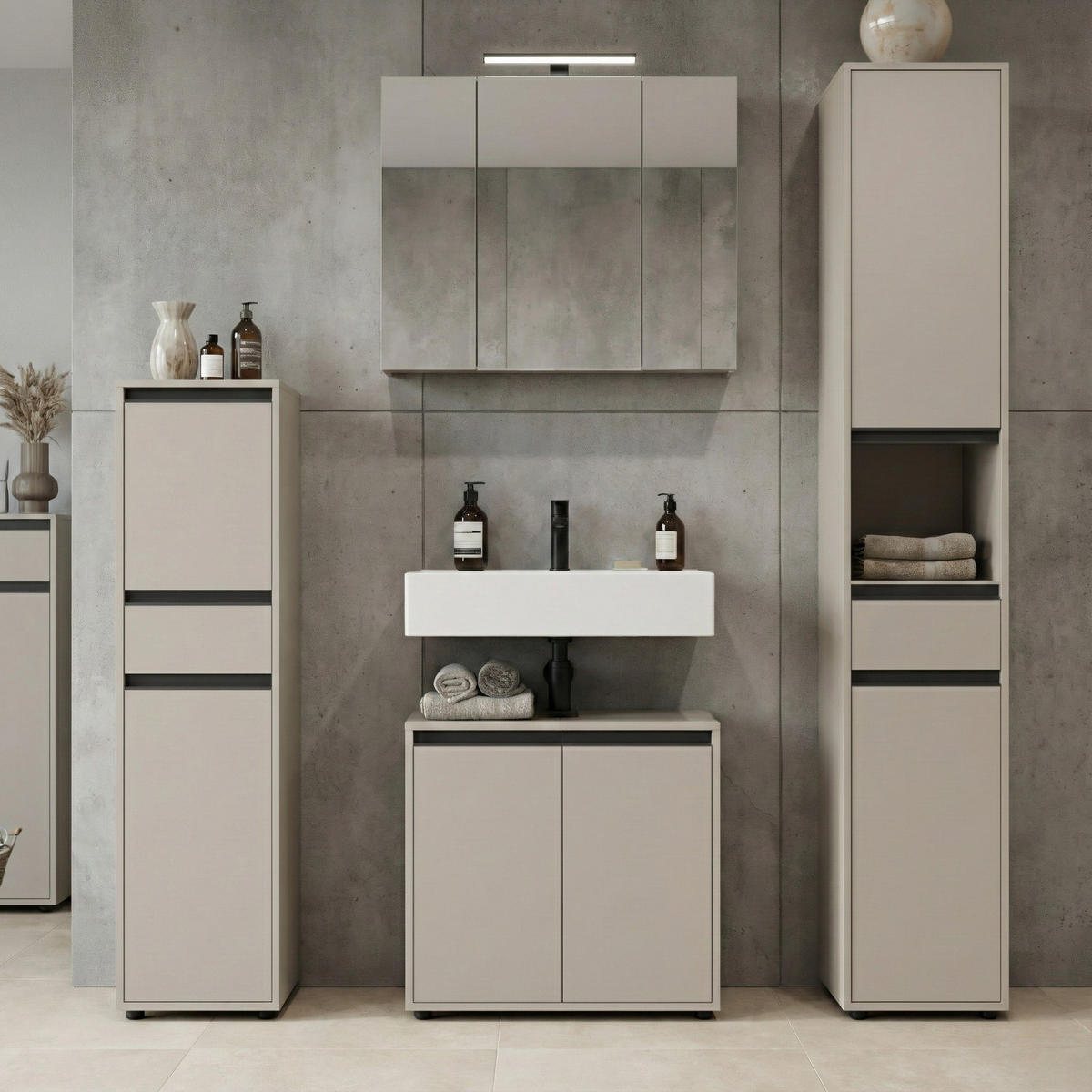 WASCHBECKENUNTERSCHRANK 63 cm mit zwei Türen und Einlegeboden | Steingrau - Grau, Holzwerkstoff (63/55/34cm) - KADIMA DESIGN