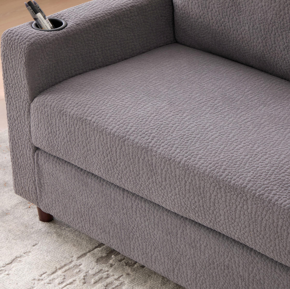 2-SITZER-SOFA aus Chenille 203x77,5x86 cm Hellgrau mit USB-C, LED, Getränkehaltern und Seitentaschen - Hellgrau, Textil (77.5/86/203cm) - Modfu