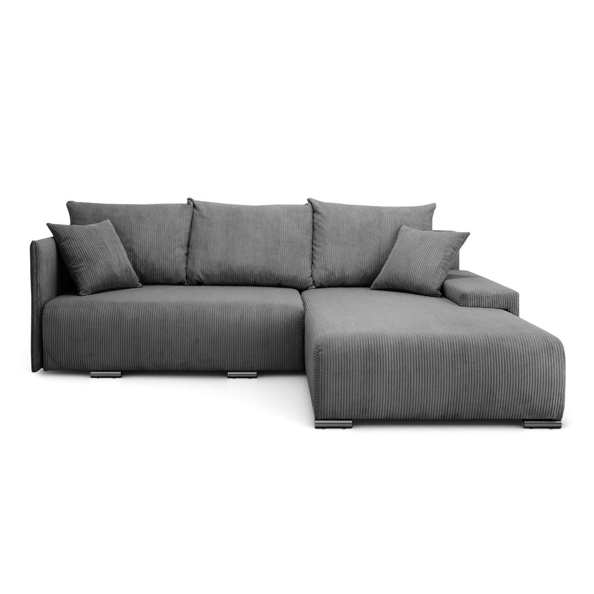 ECKSOFA Lauren L- Form 246 x 188 cm, 4 Sitzer, Bettzeugablage, Sofa, Eckcouch, Cord, rechte Seite, grau - Grau, Kunststoff (246/188cm) - Margaret Hadas24