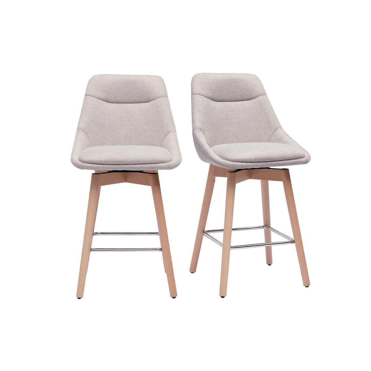 BARHOCKER, 360° drehbar, aus strukturiertem Samt-Effekt Stoff in Beige und hellem Holz H65 cm (2er-Set) ALESS - Beige, Textil (52.5/95.5/49.5cm) - Miliboo