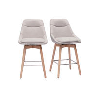 BARHOCKER, 360° drehbar, aus strukturiertem Samt-Effekt Stoff in Beige und hellem Holz H65 cm (2er-Set) ALESS - Beige, Textil (52.5/95.5/49.5cm) - Miliboo