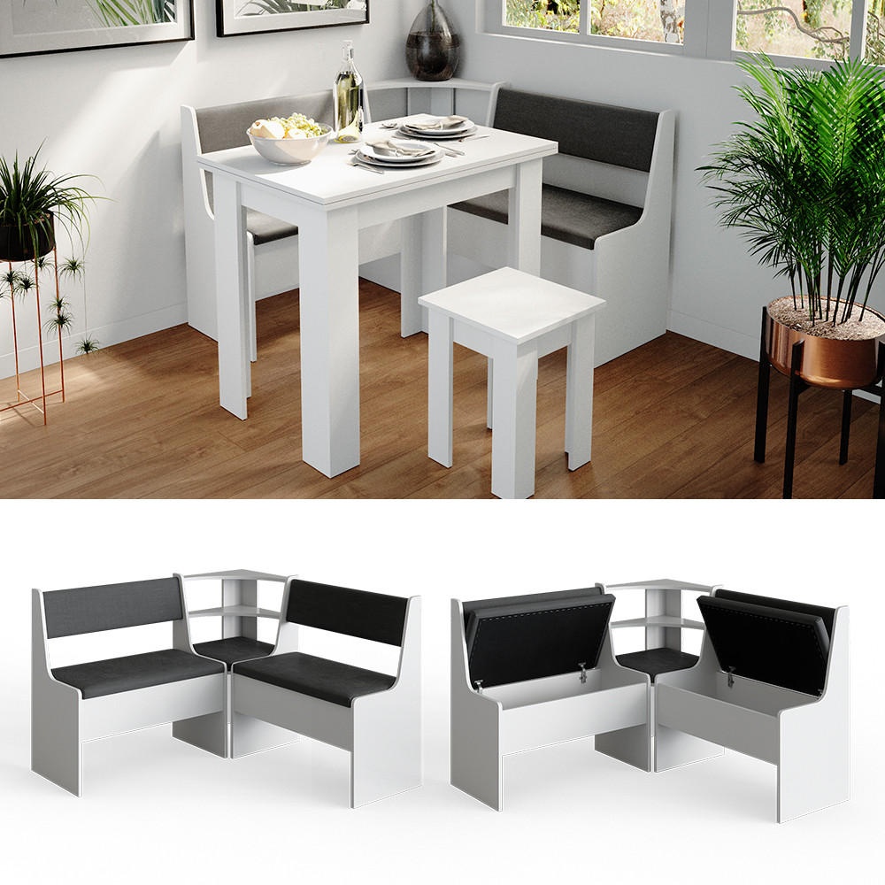 ECKBANKGRUPPE Roman Weiß 120 x 41.5 cm Ohne Tisch - Anthrazit/Weiß, Holzwerkstoff (120/80/120cm) - Vicco
