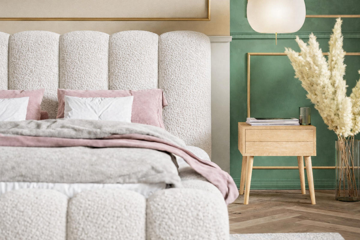 POLSTERBETT 160x200 Madeno mit Bettkasten, Boucle, Creme - Creme, Holz/Textil (160/200cm) - Emporius