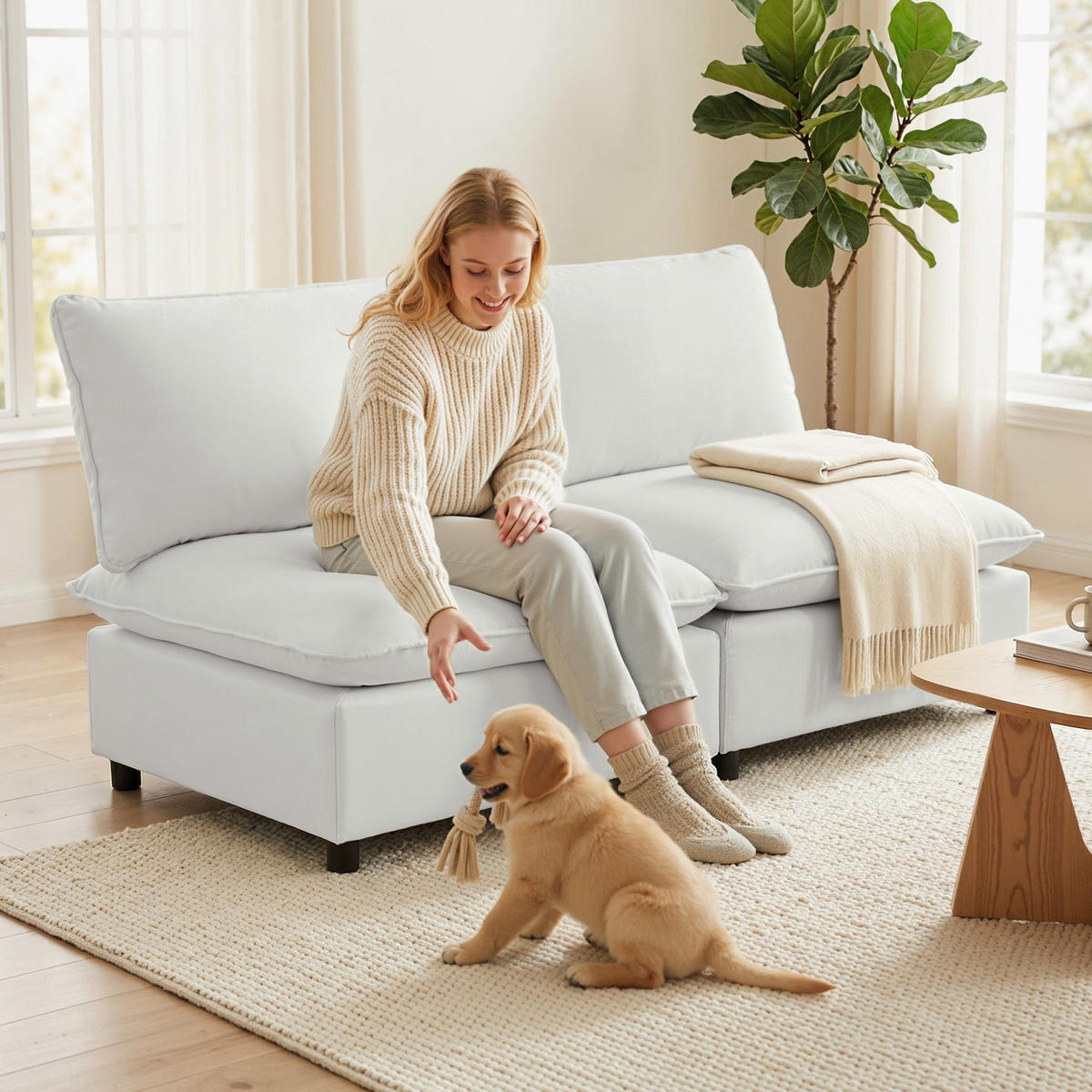 2-SITZER-SOFA DE-06595 mit Kunstleder & dicken Kissen Grau - Grau, Holz/Textil (146/78/85cm) - ComfortXL