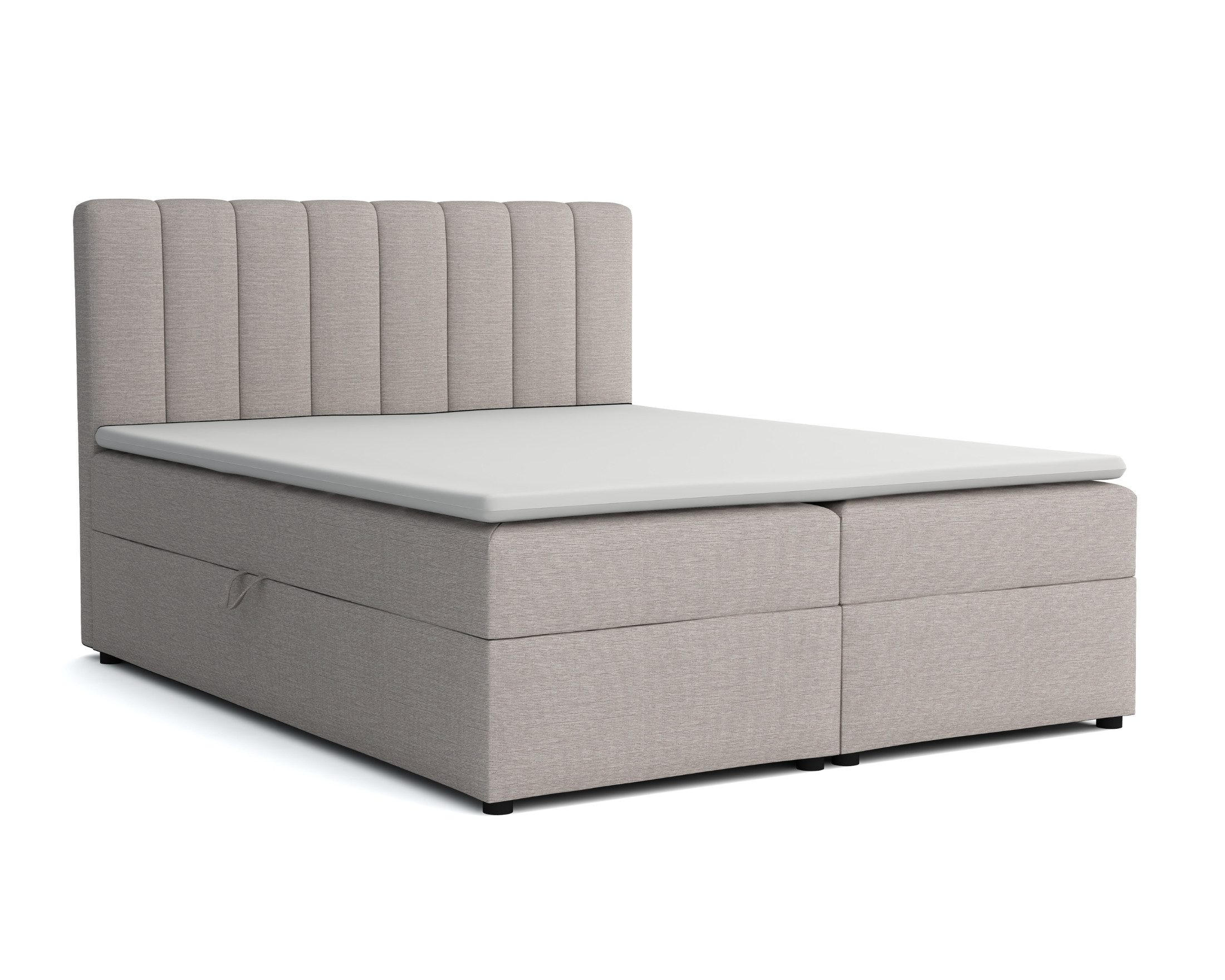 BOXBETT RICK 200/200 in Stoff Beige H3 - Beige, Holz/Holzwerkstoff (200/200cm) - Deine Möbel 24