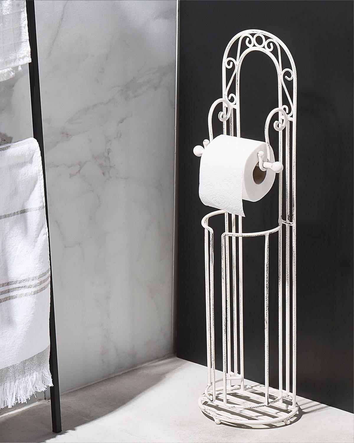 TOILETTENPAPIERSTÄNDER Metall Antik Optikweiß Temuco - Weiß, Metall (20/75/20cm) - Beliani