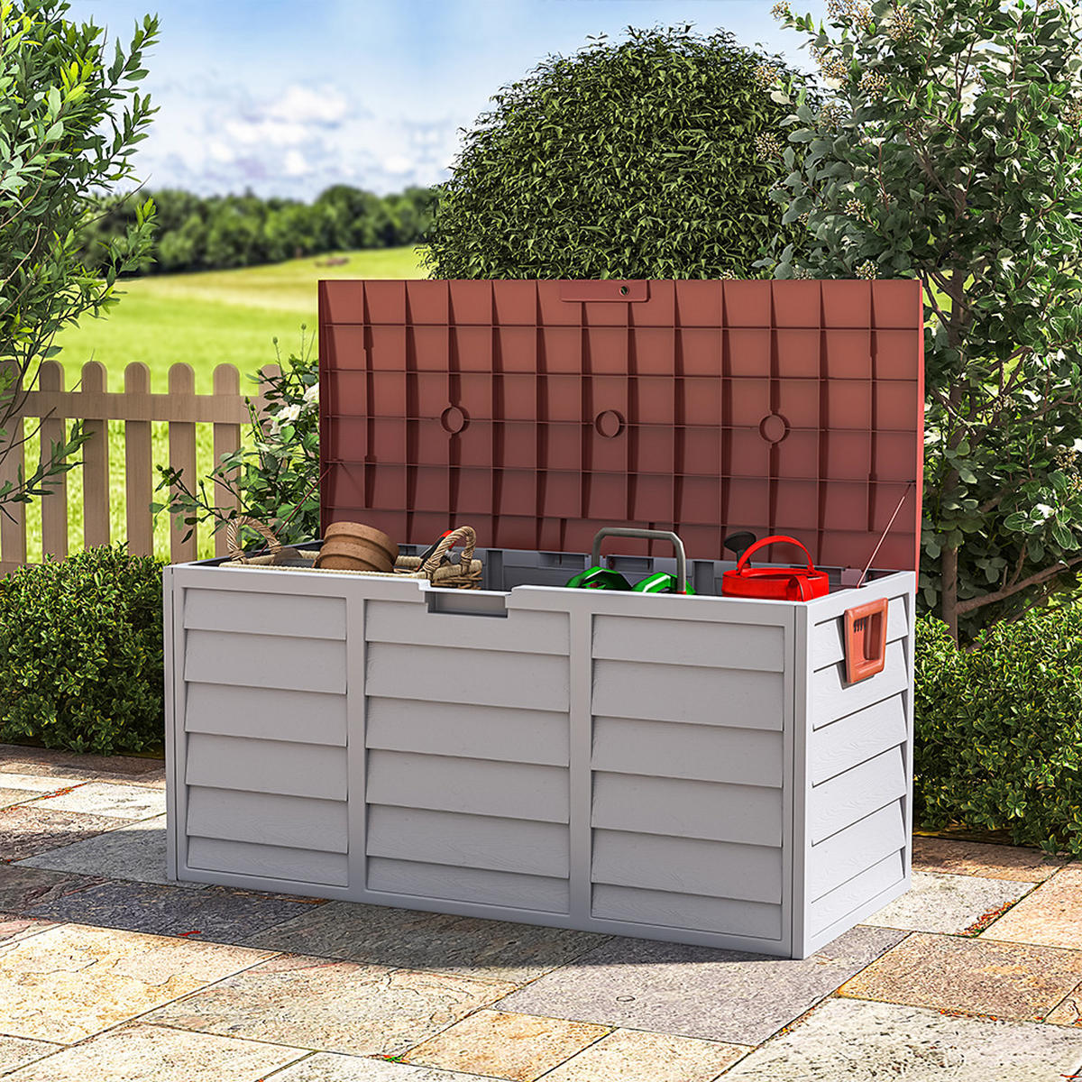 GARTENBOX 290L Abschließbar Wasserdicht Kunststoff Braun - Braun/Grau, Kunststoff (112/54/49cm) - Livingandhome