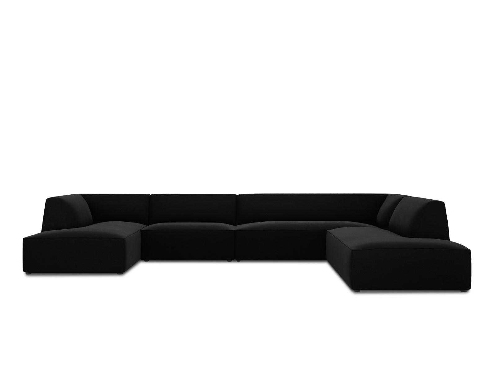 PANORAMASOFA rechts Ruby aus Samt schwarz 7 Sitzplätze - Schwarz, Textil (273/69/366cm) - Micadoni