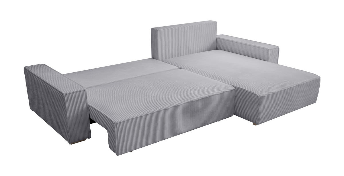 ECKSOFA Alice mit Bettkasten und Schlaffunktion, Cordstoff in L-Form - Grau, Textil (289/184cm)