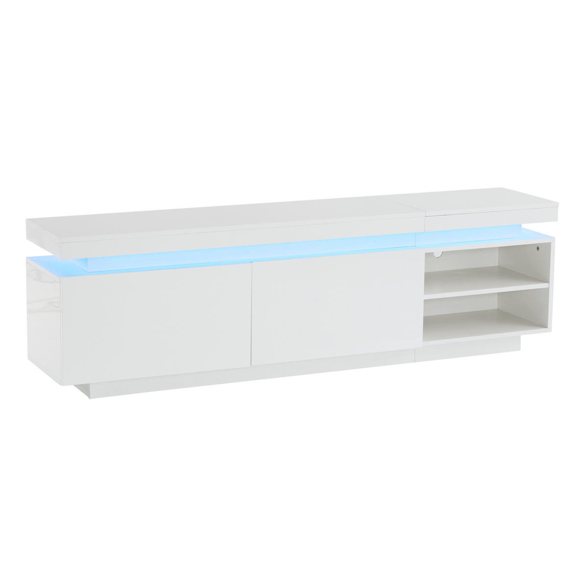 TV-LOWBOARD aus Spanplatte 170x35x50 cm Weiß mit LED-Beleuchtung, Kabelmanagement und Stauraum - Weiß, Holzwerkstoff (170/50/35cm) - Modfu