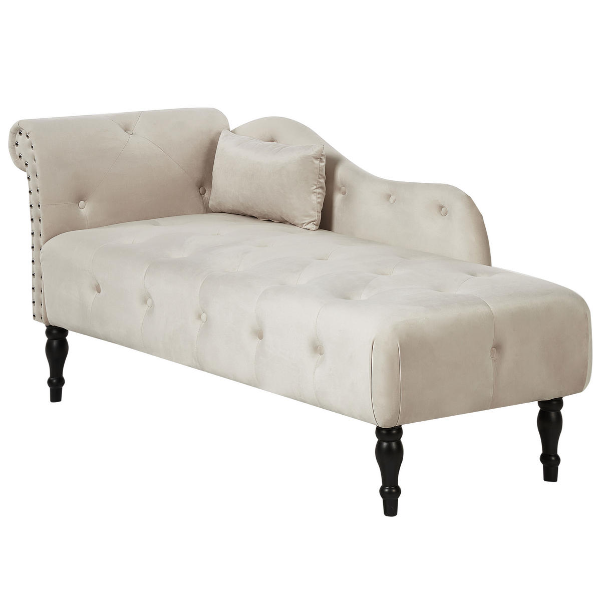 ČALOUNĚNÉ LEHÁTKO CHAISE LONGUE LEVOSTRANNÉ Sametová látka Světle béžové Ivry - černá/béžová, textil (152/72/62cm) - Beliani
