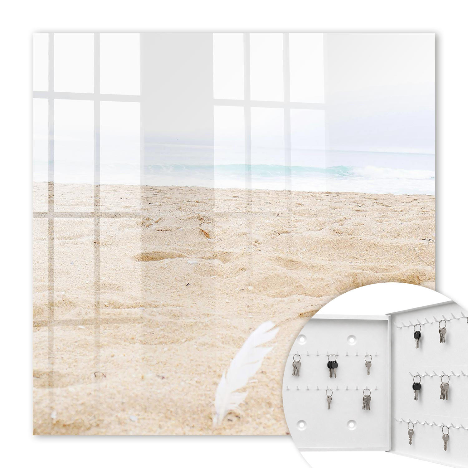 SCHLÜSSELBOX Weiß 30x30 cm – Türöffnung nach rechts - Strandentspannung - Beige, Metall (30/30/5cm) - TULUP
