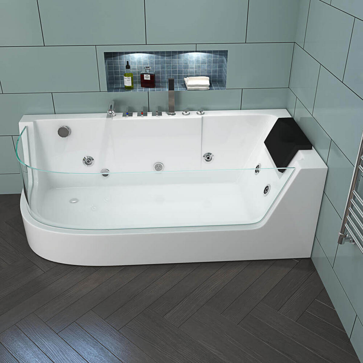 WHIRLPOOL Badewanne mit Lichttherapie CARICA - 170 x 80 cm Links - Weiß, Keramik (170/59/80cm) - Home Deluxe