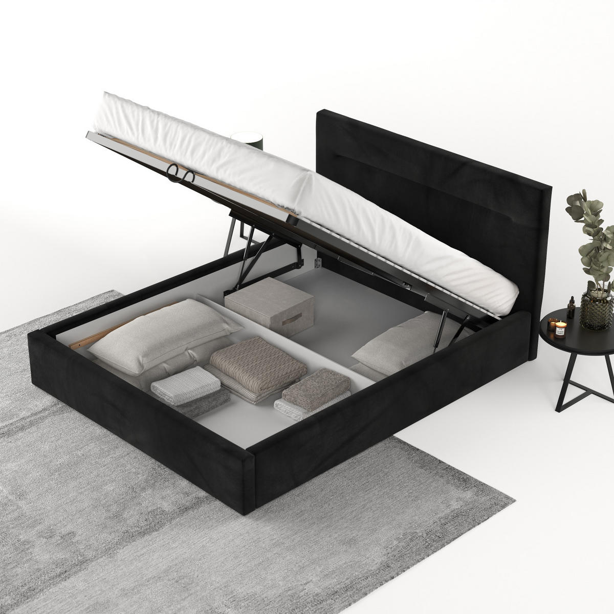 POLSTERBETT Liline 140/200 cm Schwarz im Kronos Stoff - Schwarz/Naturfarben, Holz/Holzwerkstoff (140/200cm) - AltaBeds