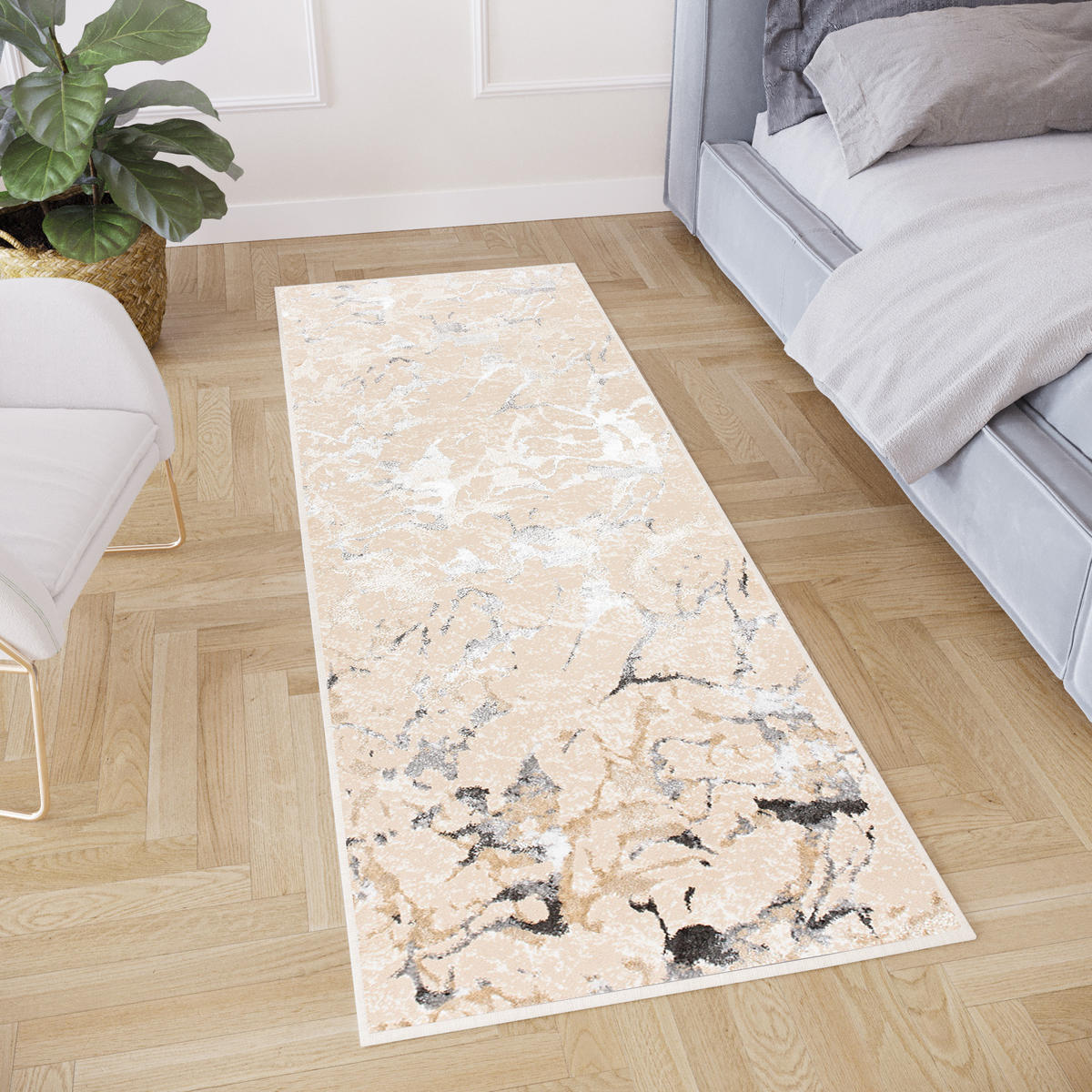 LÄUFER Crystal Hellgrau Marmor Optik 70/600 cm - Hellgrau, Textil (70/600cm) - Tapiso