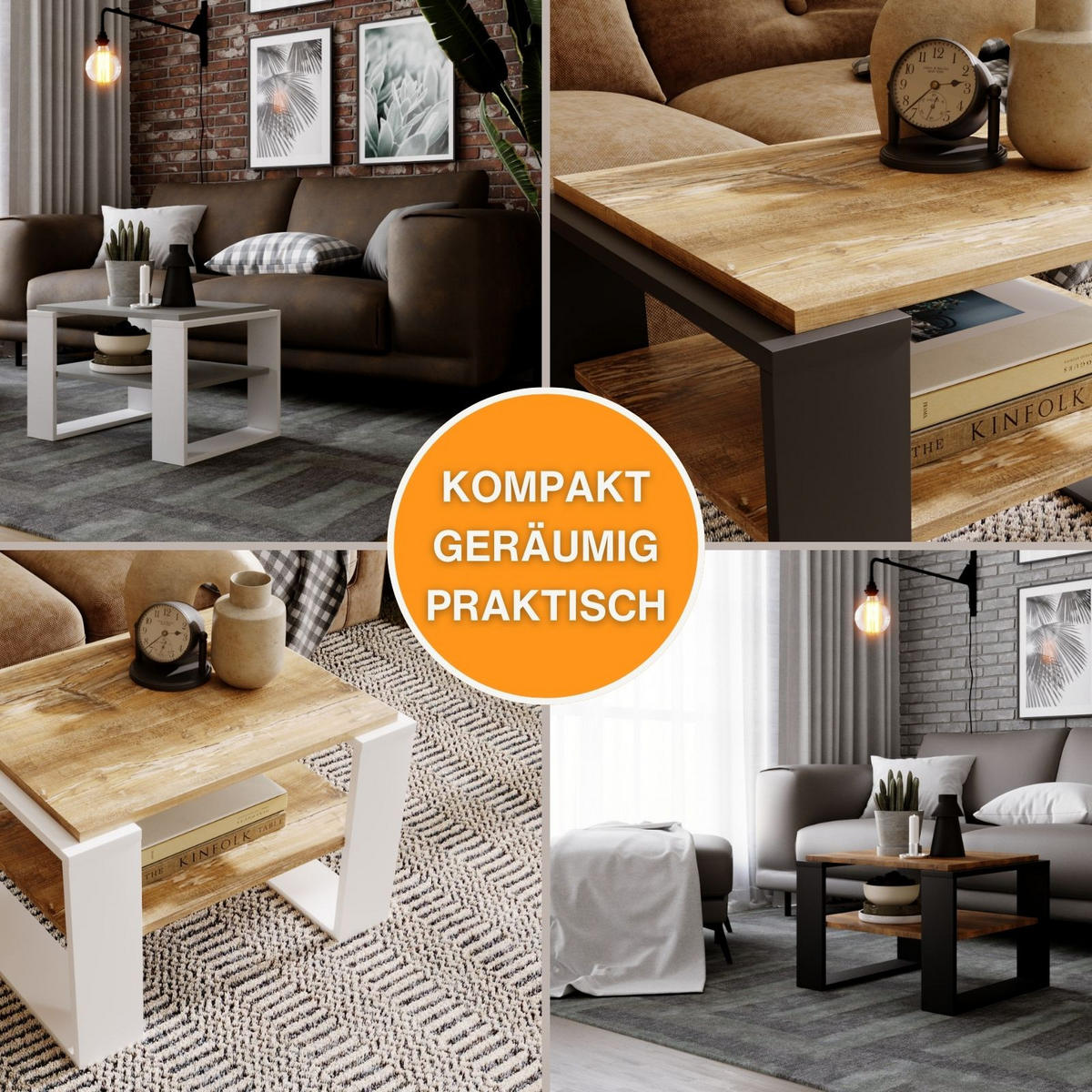 COUCHTISCH Holzwerkstoff rechteckig stabil Dunkelgrau 44/54/63cm - Dunkelgrau/Weiß, Holzwerkstoff (54/63/44cm) - CraftPAK