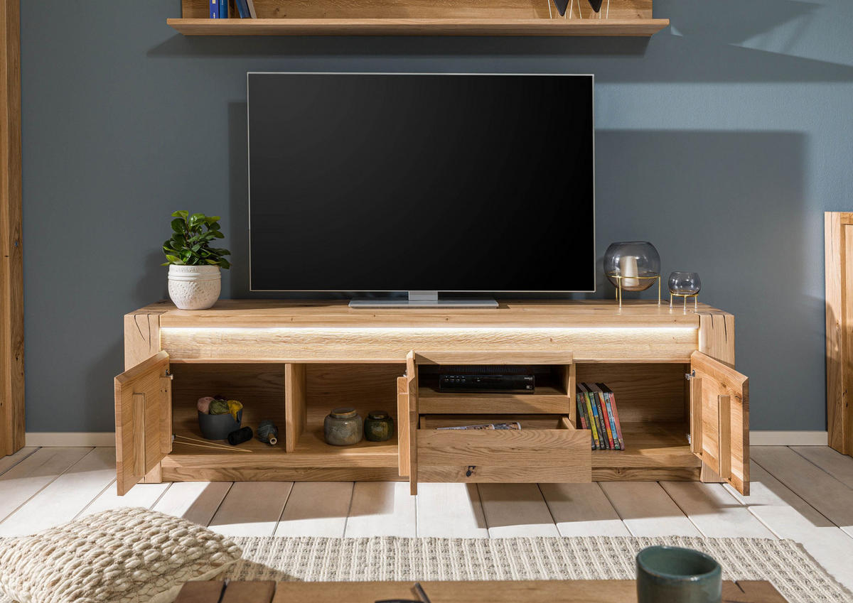 TV-BOARD Wildeiche 193x40x53 beige geölt KENT #233 - Beige, Holz (40/53/193cm) - Massivmoebel24