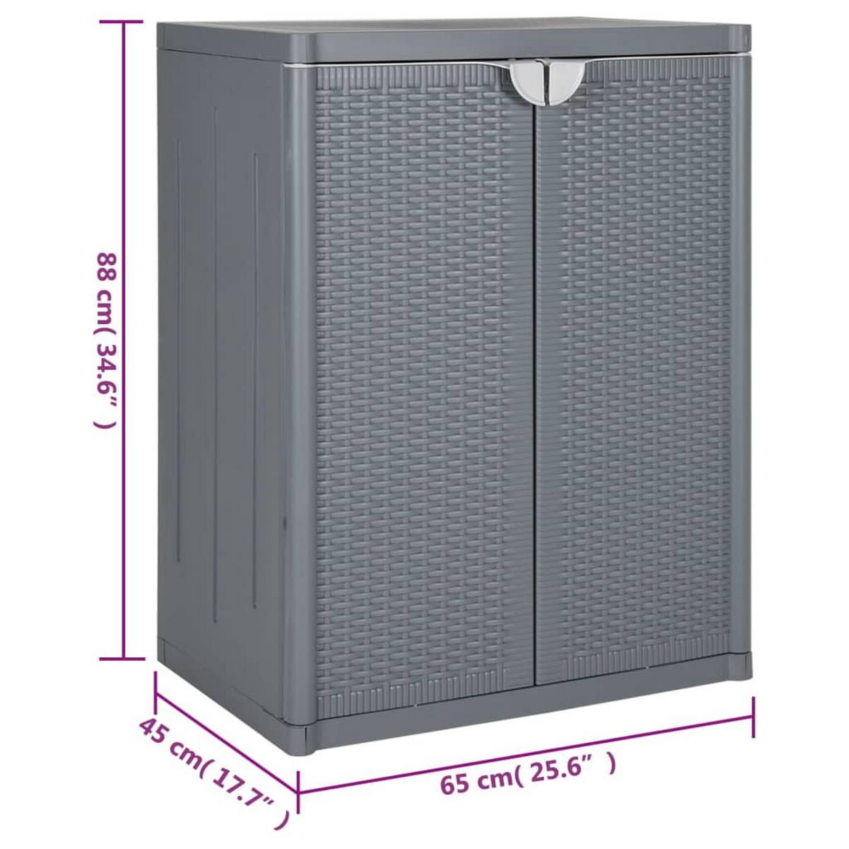 GARTENSCHRANK Grau 65/45/88 Cm Pp Rattan-Optik - Grau, Kunststoff (45/88/65cm) - vidaXL