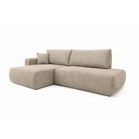 ECKSOFA Mit Schlaffunktion Und Bettkasten, Cordstoff Poso, Dunkelbeige, Links, OPEN XL - Beige, Holz (262/145cm) - Kaiser Möbel