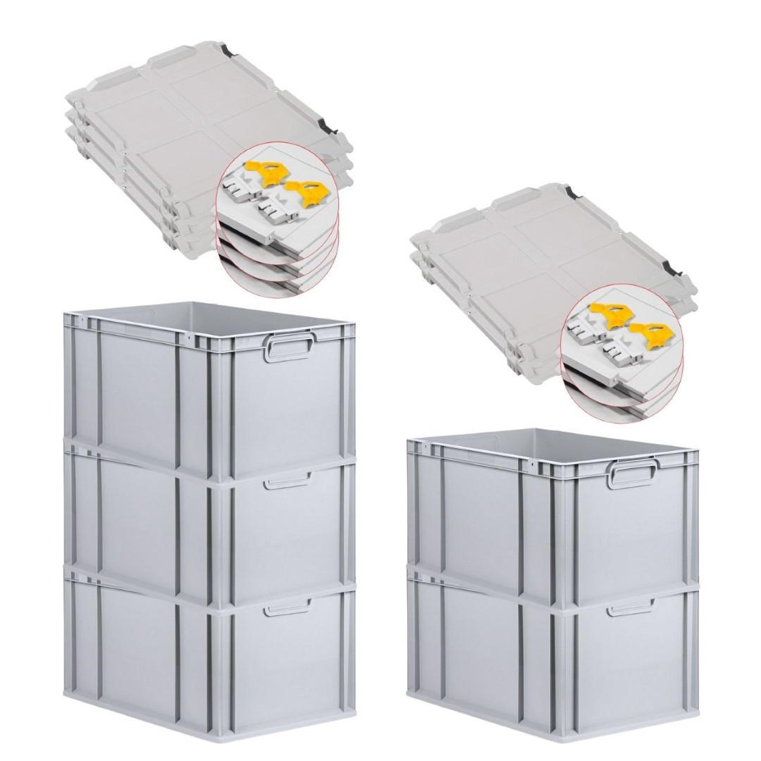 EUROBOX 5x Nextgen Economy Mit Scharnierdeckel Grau/Gelb Griffe Geschlossen 65 Liter - Gelb, Kunststoff (40/32/60cm) - PROREGAL