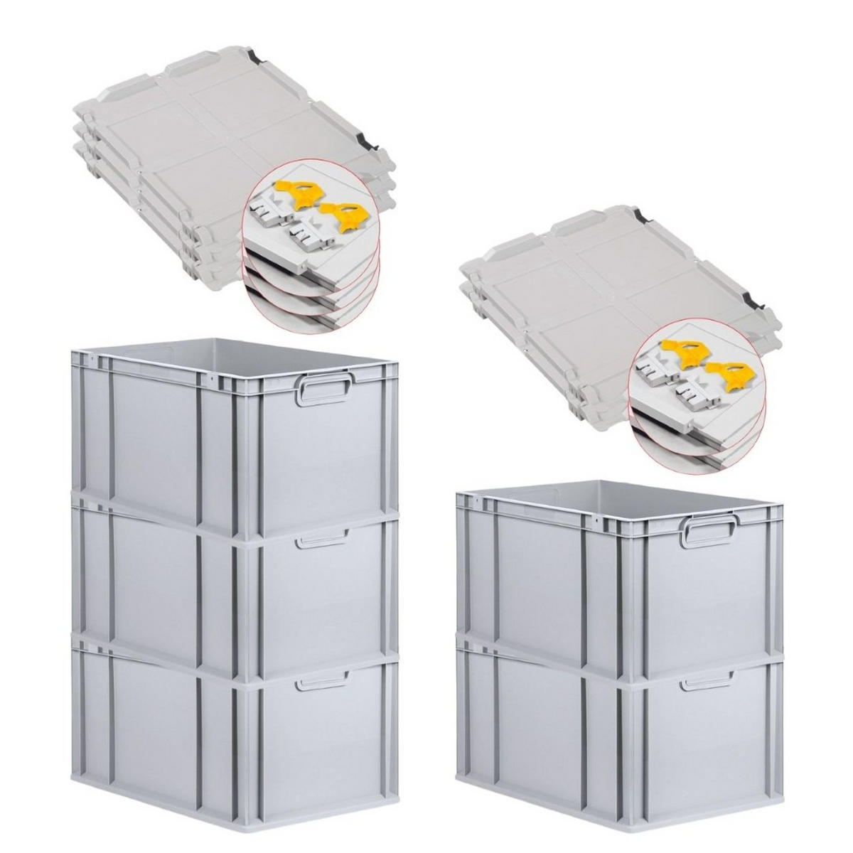 EUROBOX 5x Nextgen Economy Mit Scharnierdeckel Grau/Gelb Griffe Geschlossen 65 Liter - Gelb, Kunststoff (40/32/60cm) - PROREGAL