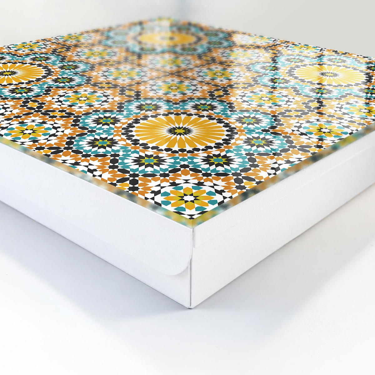 SCHLÜSSELBOX Weiß 30x30 cm – Türöffnung nach rechts - Geometrisches Mosaik - Orange, Metall (30/30/5cm) - TULUP
