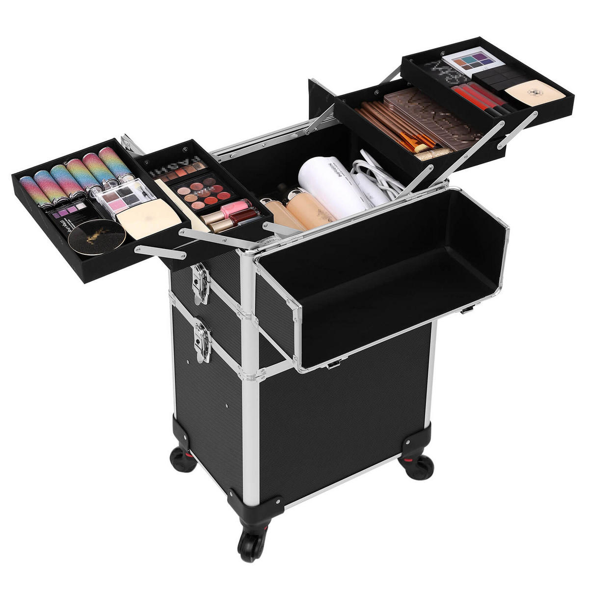 KOSMETIKKOFFER MAKE-UP TROLLEY - Schwarz, Holzwerkstoff (68.5/25/35cm) - Hansiro