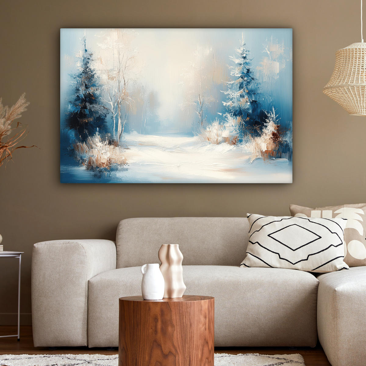 LEINWANDBILD Wald - Winter - Natur - Abstrakt - Schnee Wohnzimmer 120x80 cm - Weiß, Textil (120/80cm) - MuchoWow