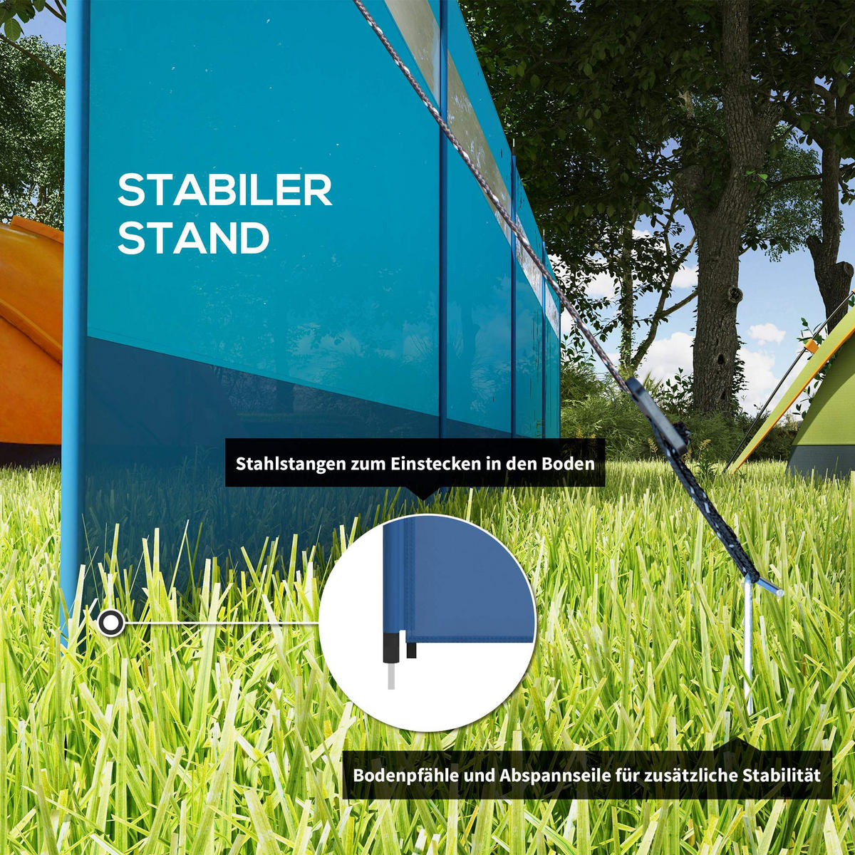 WINDSCHUTZ 4er Set Polyester Stahl Blau - Blau, Kunststoff (1/140cm) - Outsunny