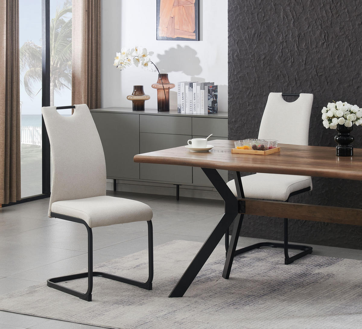 SCHWINGER-STUHL 2er Set Kairo Stühle in Creme - gemütliches Design - B/H/T: 43x98x59 cm - Creme, Textil (59/98/43cm)