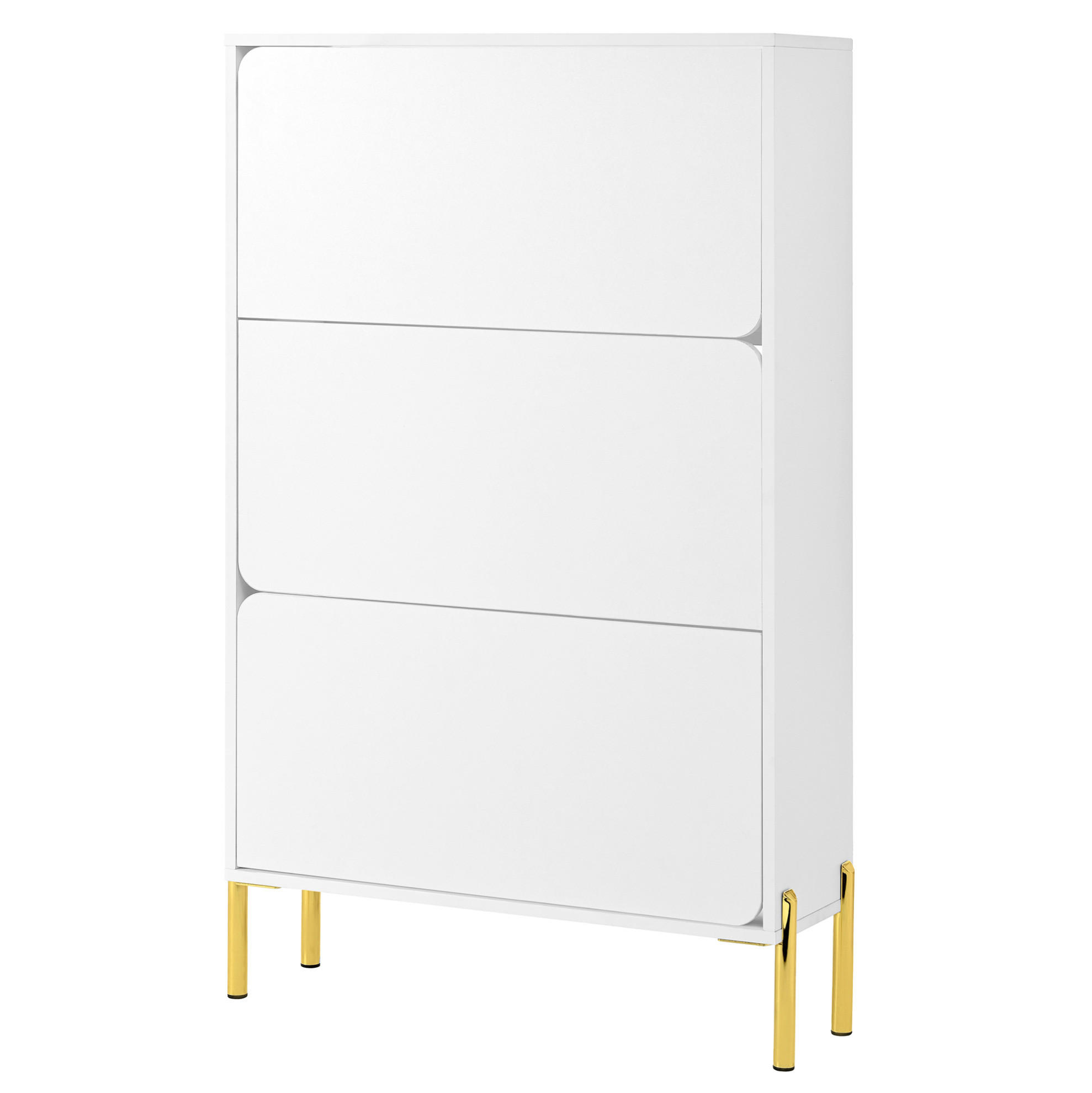 SCHUHSCHRANK aus MDF 73x24x120cm in Weiß mit goldenen Metallbeinen - Weiß, Holzwerkstoff (73/120/24cm) - Modfu