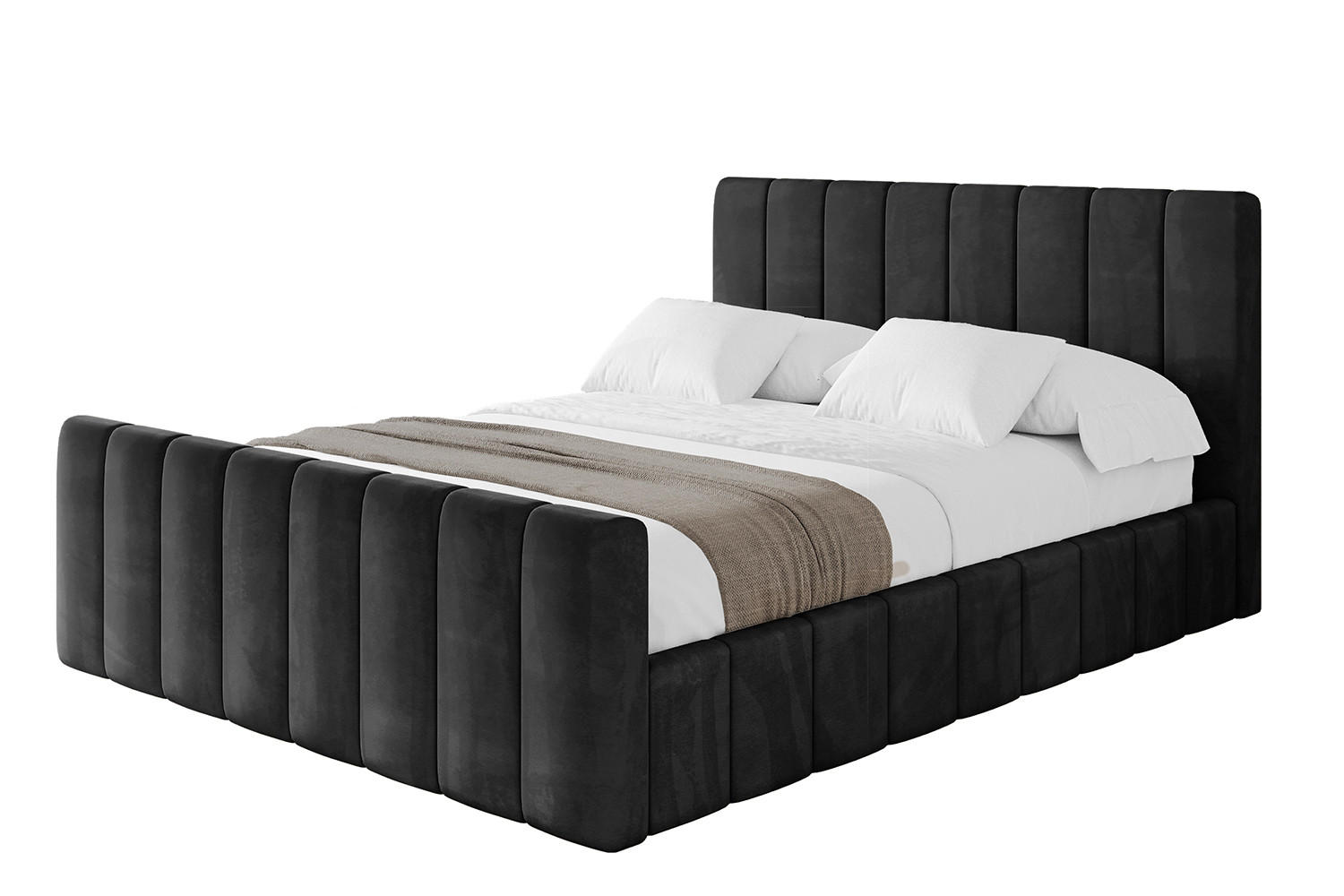 POLSTERBETT mit Bettkasten, Fußteil und Lattenrost, Boxbett mit Matratze H3/H4 - FINO-Z 180x200 Schwarz - Schwarz, Holzwerkstoff/Textil (180/200cm) - ALTDECOR