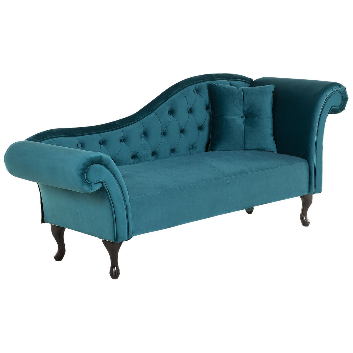 ČALOUNĚNÉ LEHÁTKO CHAISE LONGUE Sametová látka modrozelené pravostranné Lattes - modrá, textil (188/87/59cm) - Beliani