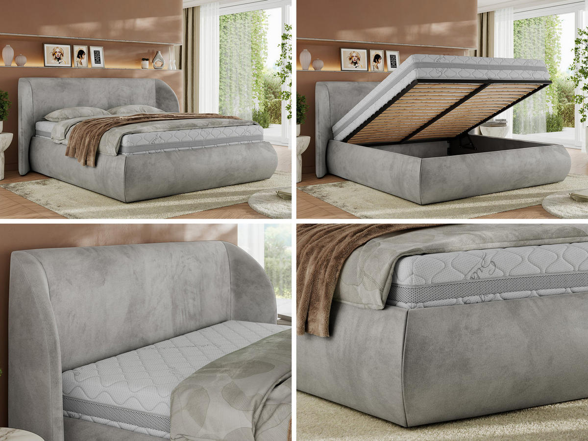 POLSTERBETT CAELA CLASSIC 200/200 - Hellgrau Velvet - Pocket-Matratze - Hellgrau, Textil (200/200cm) - MKS