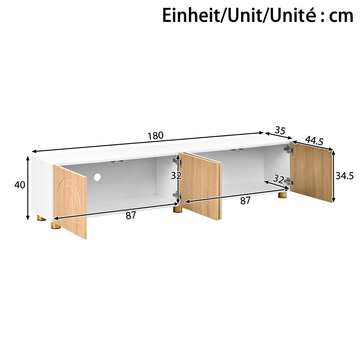 LOWBOARD in Naturfarben TV-Schrank mit Metallfüße, 180 L/35 B/40H(cm), für Wohnzimmer - Schwarz/Naturfarben, Holzwerkstoff/Metall (180/40/35cm) - STILVORA