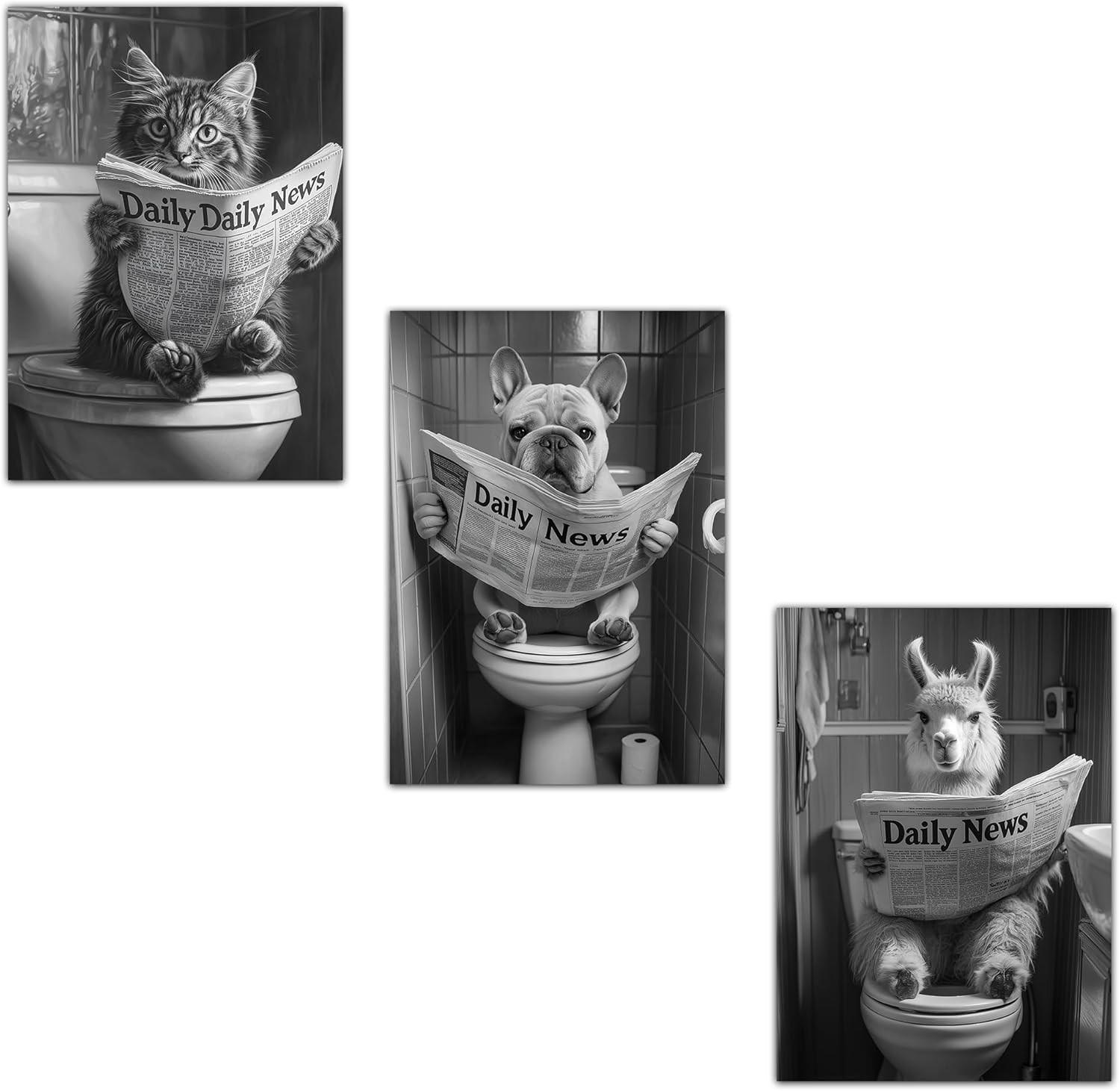 POSTER Set Mit 3 Tiere Zeitung Toilette A3 Rahmenlos - Klar, Papier (29.7/5/42cm) - Nacnic