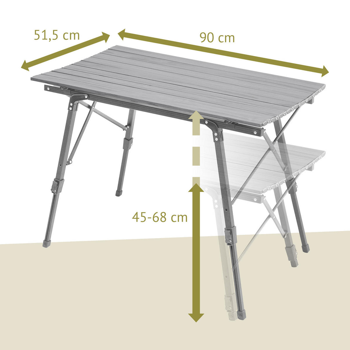 CAMPINGTISCH Höhenverstellbar Silber - Silberfarben, Metall (51.5/90/68cm) - JAWINIO
