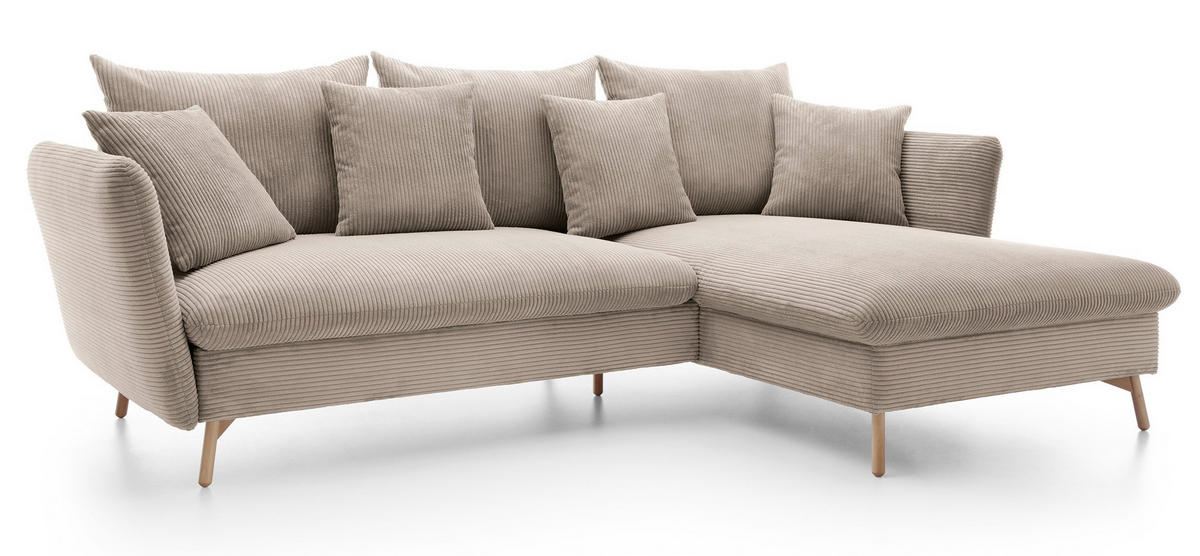 ECKSOFA Savona L-Form 260 cm, Cordstoff, Rechts, Beige - Beige, Holz (167/258cm) - Emporius