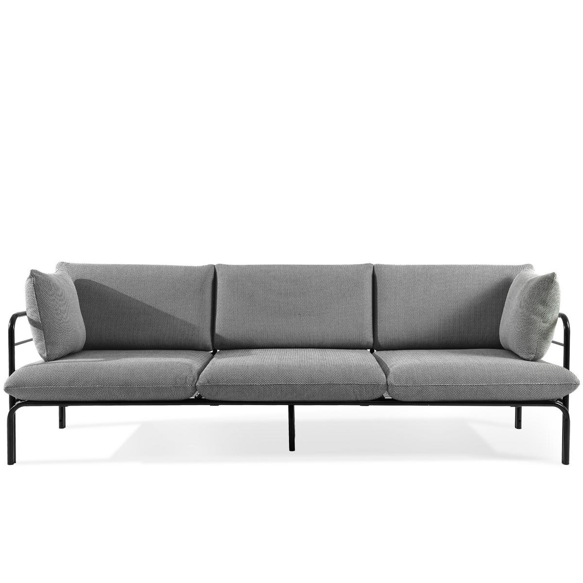GARTENMÖBELSET RAMBE 4-tlg. 1x Tisch 2x Sessel 1x Sofa 3-Sitzer, mit Auflage, Stahlrahmen, LOFT-STIL, Anthrazit - Anthrazit/Schwarz, Glas/Textil - KONSIMO®