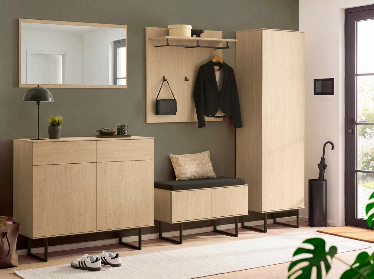 GARDEROBE-SET Stone Eiche 6-teilig 283 cm, Komplettset mit viel Stauraum - Eichefarben/Schwarz, Holzwerkstoff/Metall (283/200/40cm) - Furn.Design