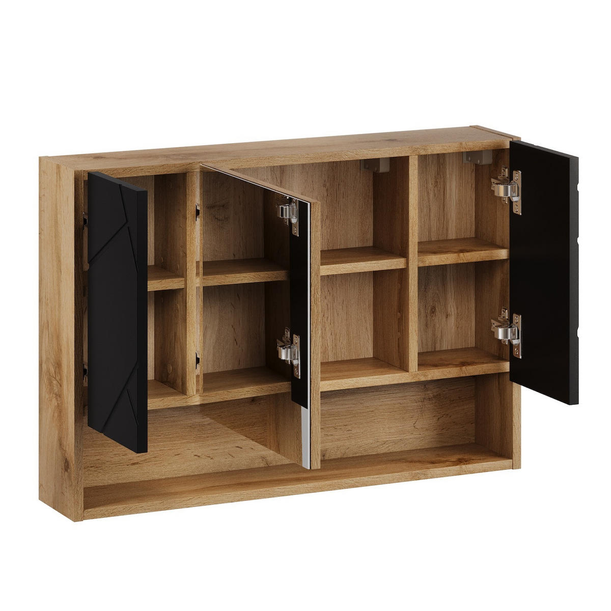 SPIEGELSCHRANK Manello 3 Türen Eiche mit Matt Schwarz - 80 x 17 x 60 cm - Eichefarben/Schwarz, Holz (80/60/17cm) - Badplaats