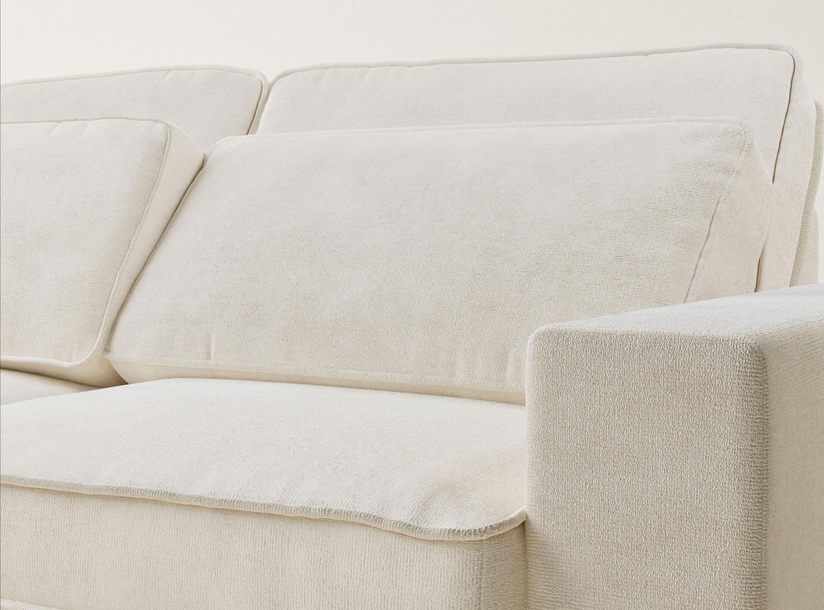 ECKSOFA Kirou Creme Chenille-Stoff - Links Seite - Creme/Schwarz, Holz/Holzwerkstoff (225/311cm) - Maison de Reve