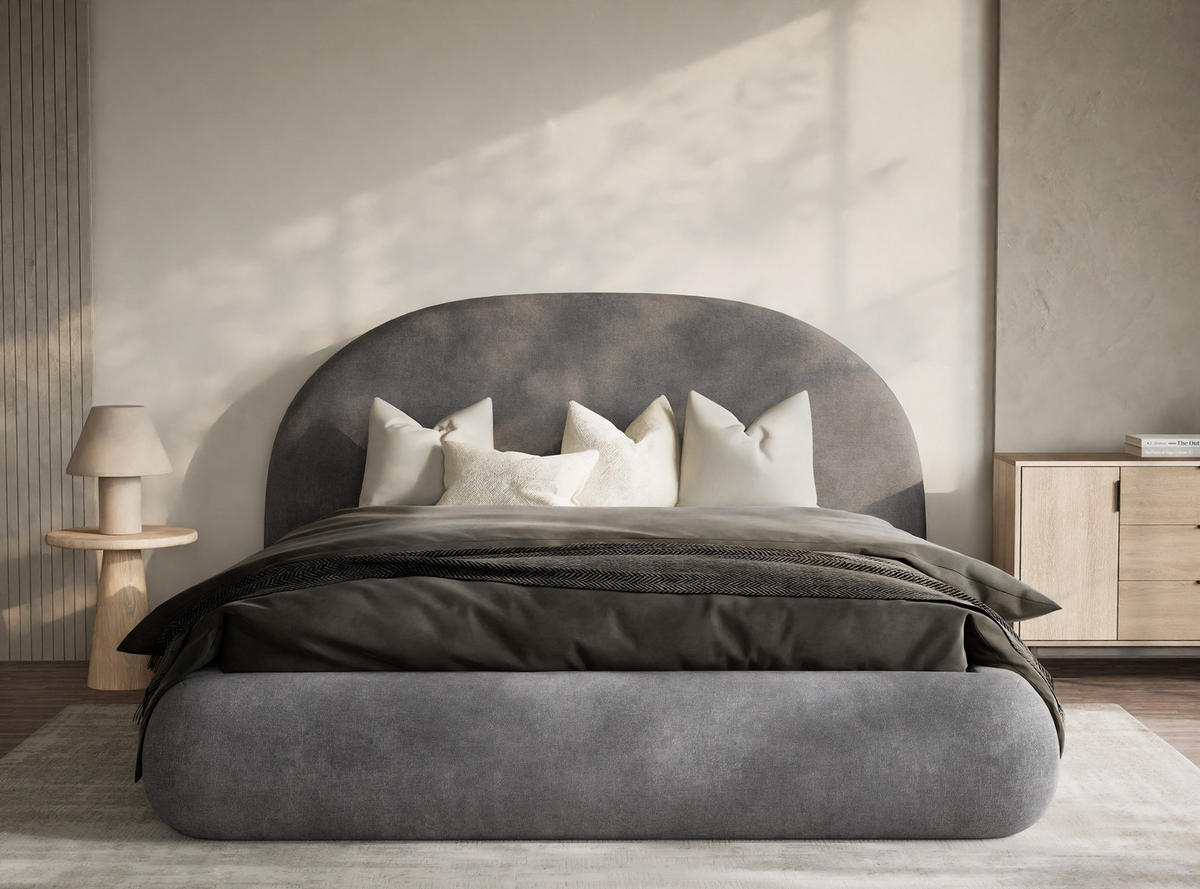 POLSTERBETT Maumere Grau 160/200 cm im Chenille-Stoff - Schwarz/Naturfarben, Holz/Holzwerkstoff (160/200cm) - Maison de Reve