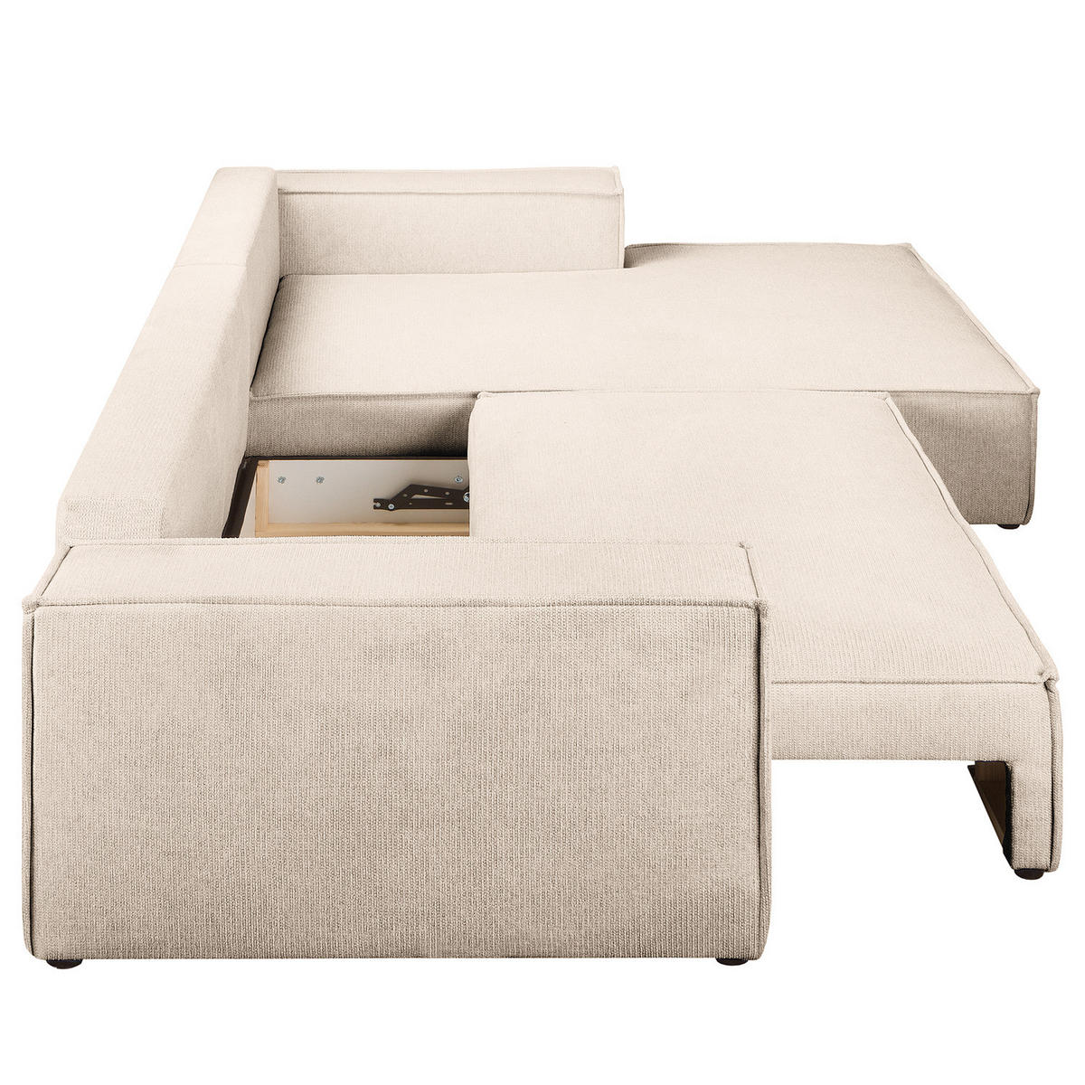 ECKSOFA mit Schlaffunktion - Longchair - Beige/Schwarz, Kunststoff/Textil (294/185cm) - home24