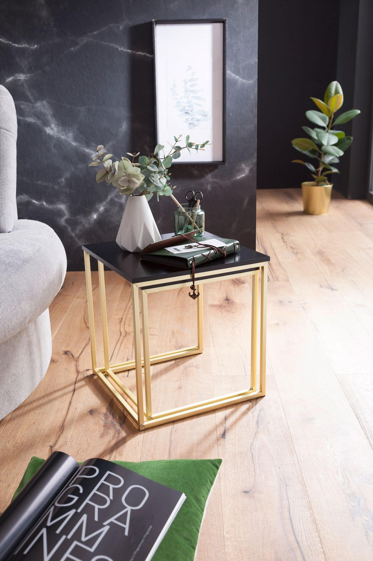 COUCHTISCH 2er Set Metallgestell Glas MDF-Platte TRONTO, Gold 40x40x42 cm - Goldfarben, Holz/Metall (40/40/42cm) - KADIMA DESIGN